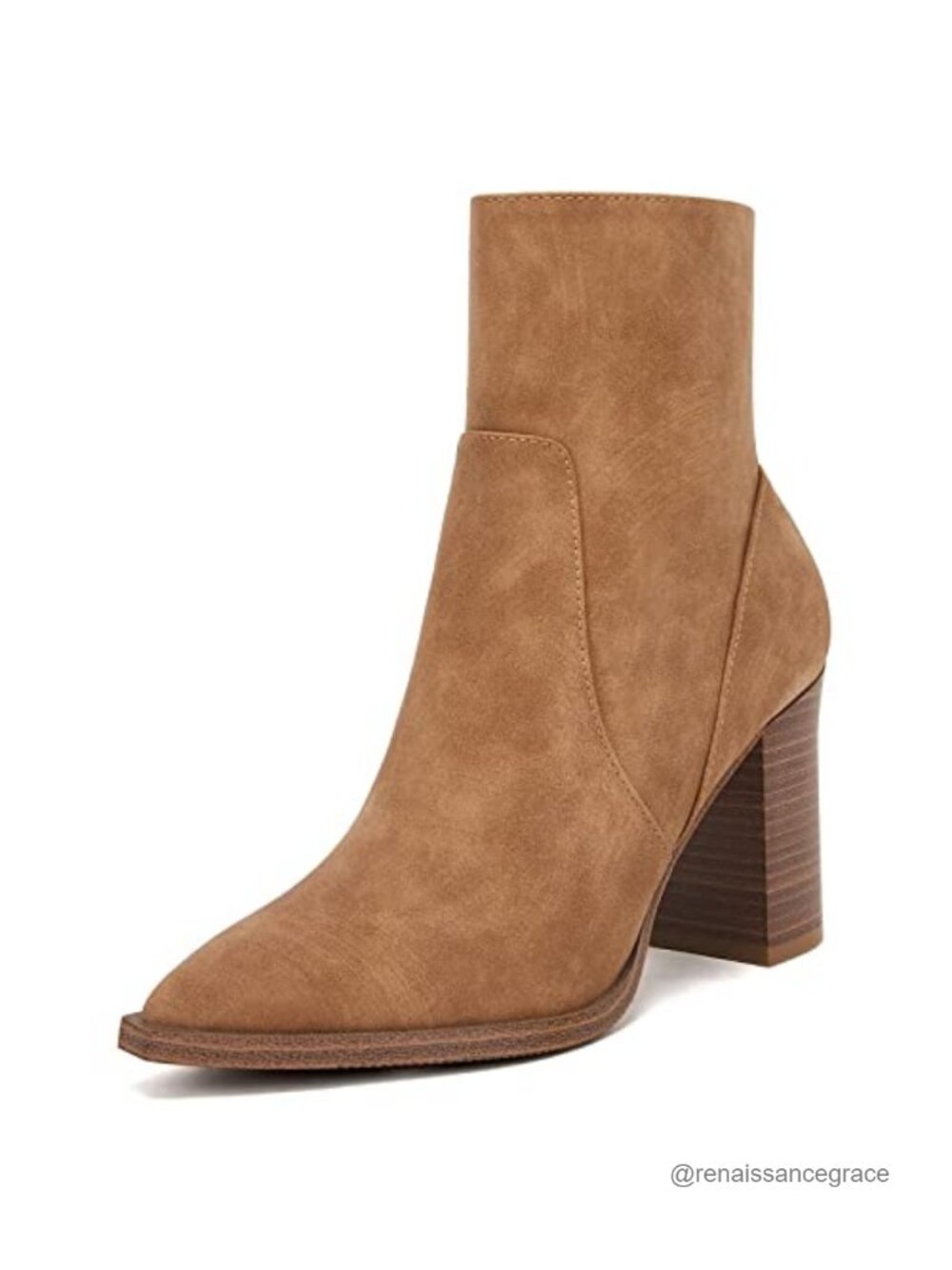 Women's Pointed Toe Ankle Boots Chunky Stacked Heel Faux Leather Booties